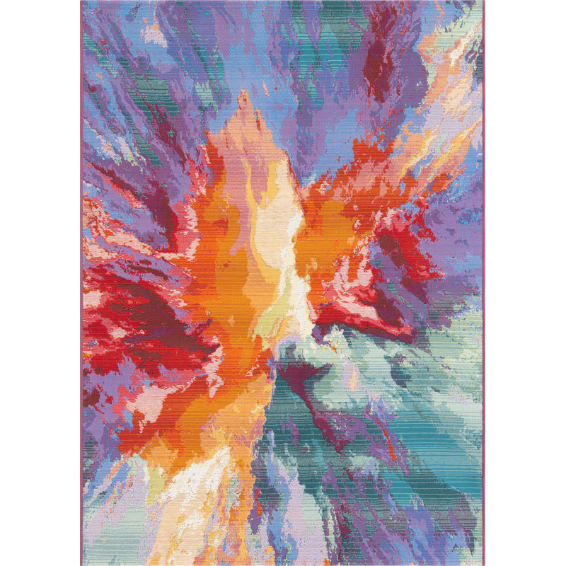 Azaleea Power Loomed Polypropylene Indoor/Outdoor Area Rug in Blue/Red/Orange, Rectangle 4' x 6'