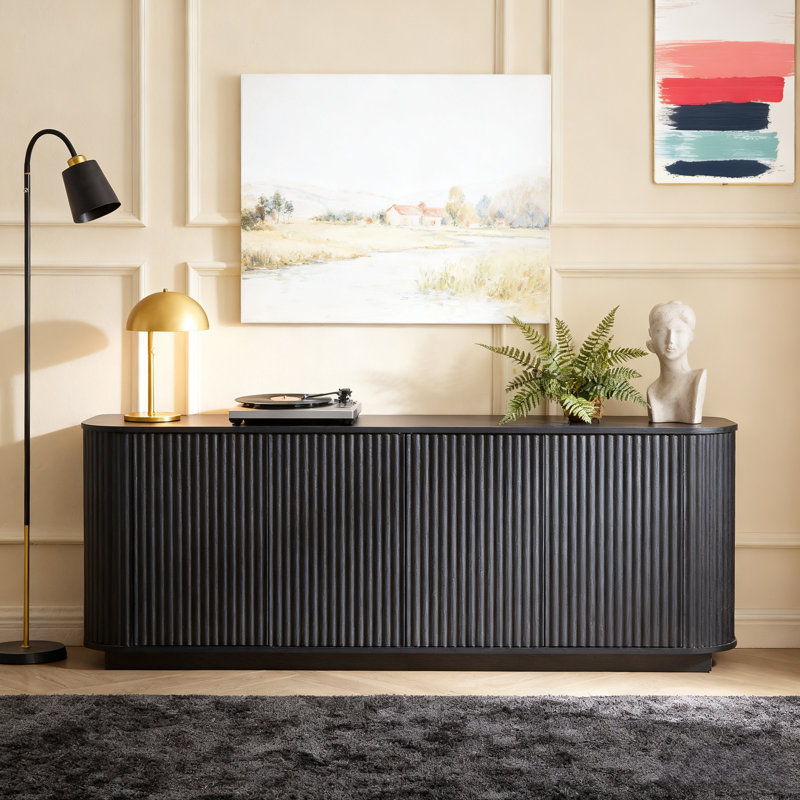 Storage Cabinet TV Stand With Wave Pattern Buffet Cabinet Wooden Vertical Striped Sideboard For Kitchen/Bedroom/Entryway