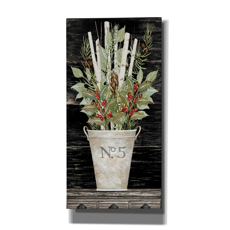 «No. 5 Christmas» par Cindy Jacobs - peinture sur toile tendue, H 40 po x l 20 po x P 1,5 po