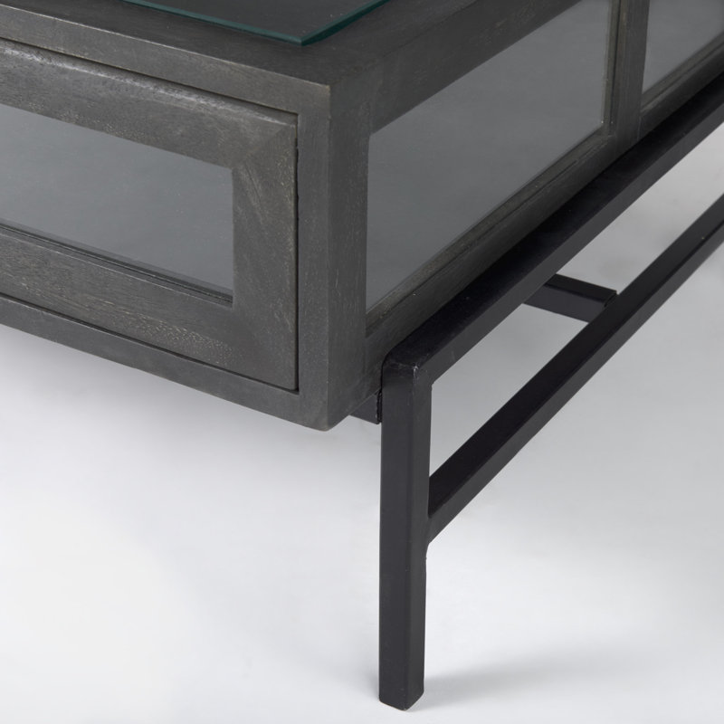 Table basse à 4 pieds avec rangement, 15 po x 49,5 po x 29,5 po, Marron foncé, Noir