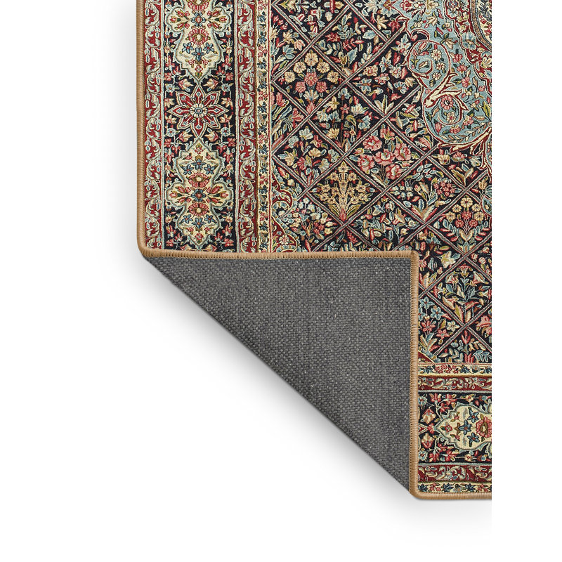 Tapis traditionnel brun / noir / vert Hernn, Rectangle 2 pi x 5 pi