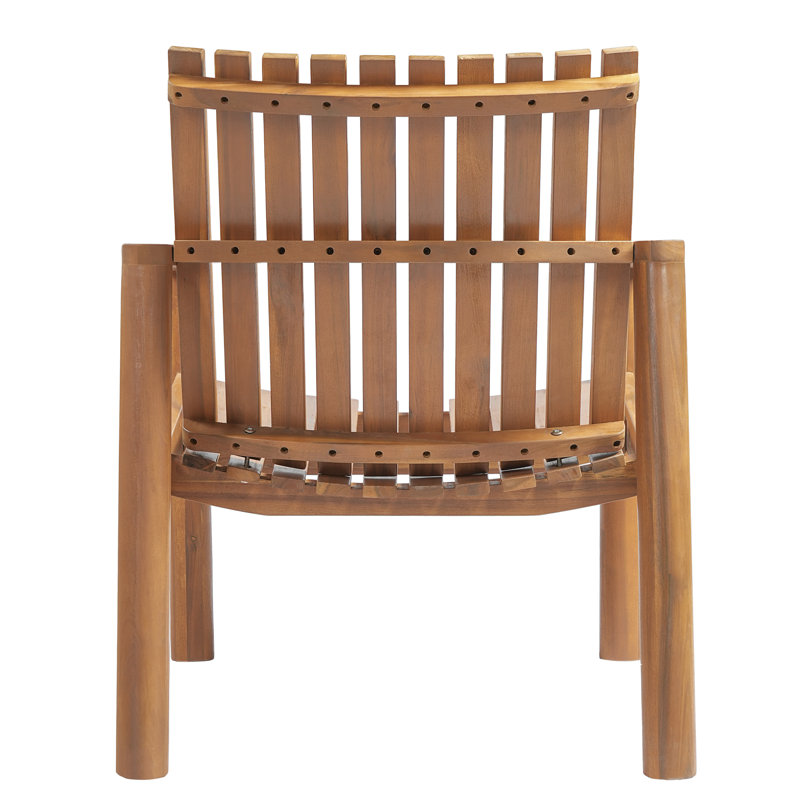 Kenmare Modern Rustic Acacia Wood Outdoor Lounge Chair with Slatted Back and Curved Seat, Brown, 2