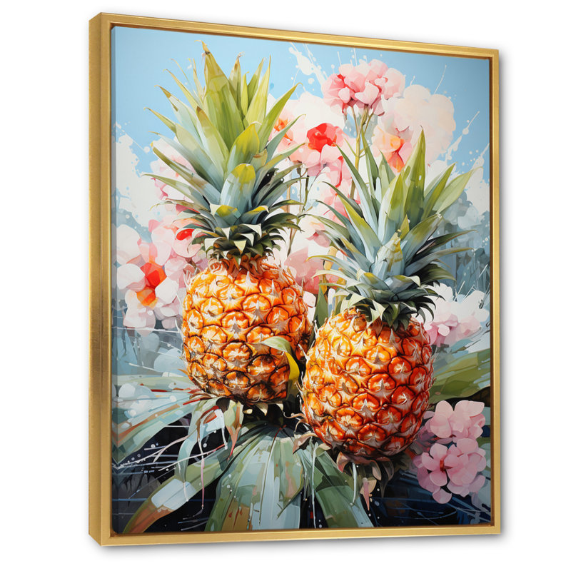 Pineapples Floral Bouquet II - reproduction de cadre flottant sur toile, Cadre photo blanc, H 40 po x l 30 po x P 1,5 po