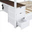 Structure de lit superposé double en bois massif, lit gigogne peu encombrant avec bureau attaché et lit gigogne simple, blanc pur et noyer