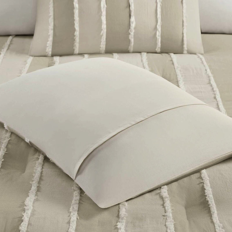 3 pièces d'édredon taupe très grand / très grand - Rembourrage en coton orné de garniture lavable à la machine