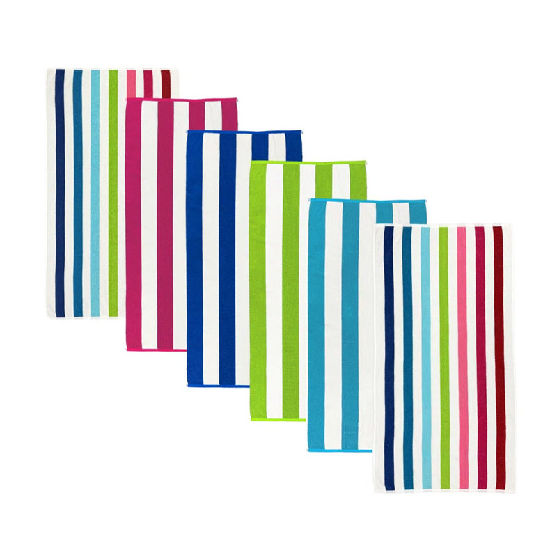Cabana Stripe Quick-Dry Cotton Beach Towels - 6 Pack