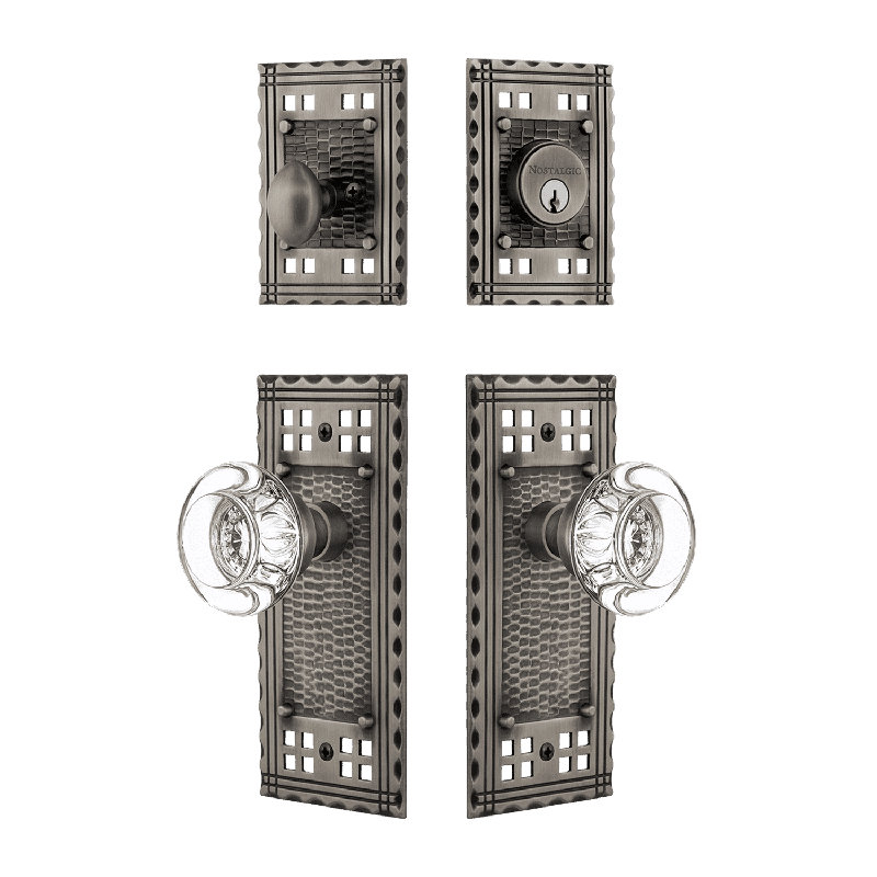 Nostalgic Warehouse Craftsman Entry Set with Round Clear Crystal Knob, Antique Pewter, 2.375