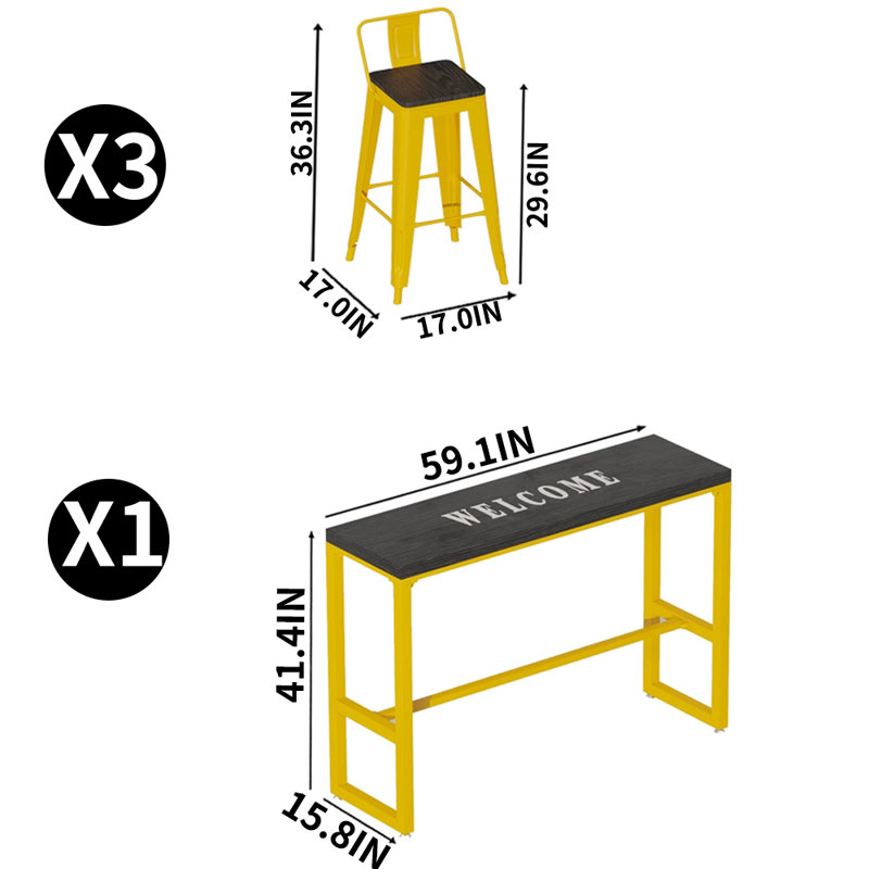 Ensemble de salle à manger rectangulaire L 47,3 po x l 15,8 po Katence, 4 pièces: table, 3 chaises
