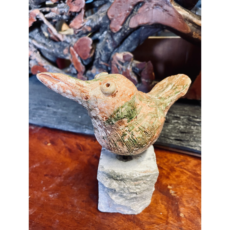 Oiseau sculpté à la main, Orange/vert