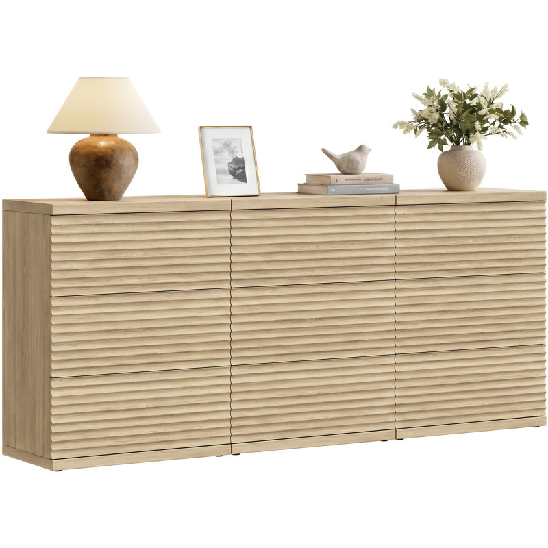 Modern Fluted 3-Drawer Dresser With Pop - Up Design, Coastal Oak