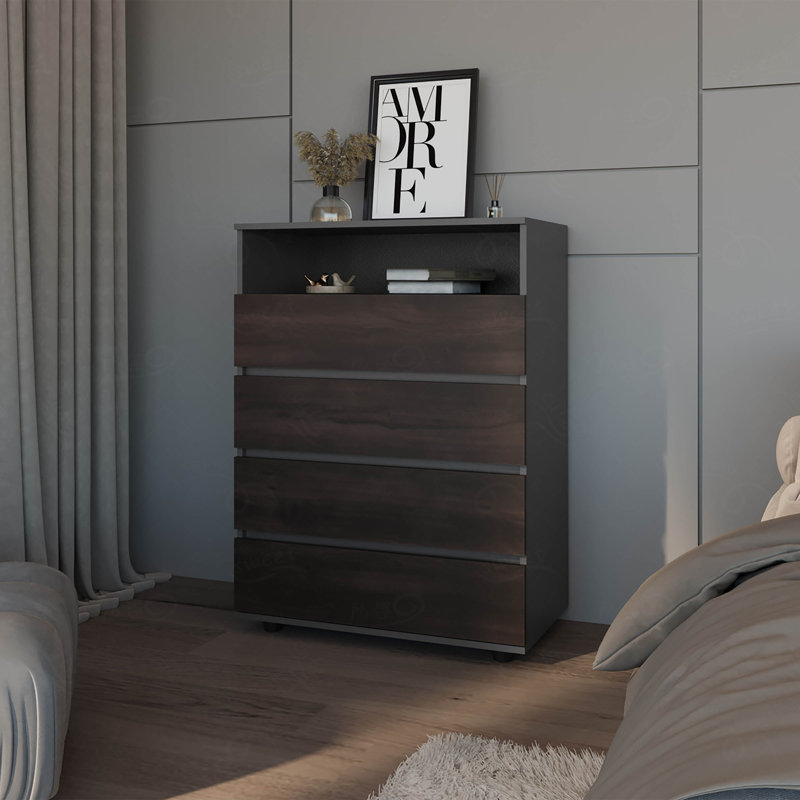 Commode 4 tiroirs avec tablette ouverte