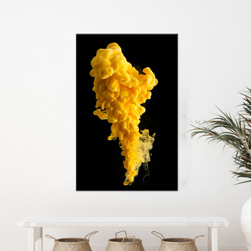 Toile imprimée: art abstrait à l'encre jaune pour décoration intérieure moderne, 1P, 39,4 po de hauteur x 27,6 po de largeur