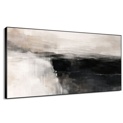 Extra Large Wall Art Fabric Print - Black and White Minimalist Abstract Landscape for Modern Bedroom - "Frame Assembly Required (Unfinished Frame)"
