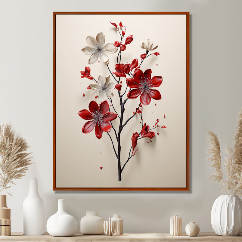 «Mahalingam Red Beige Minimalisme Essence Of Red Flower», reproduction d'art sur toile, H 32 po x l 24 po x P 1 po
