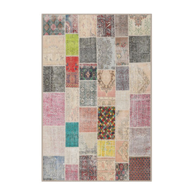 Tapis gris/rose/beige contemporain