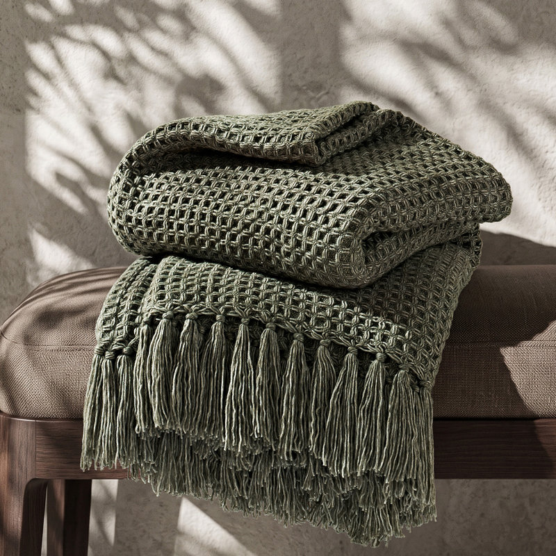 EverGrace Cozy Soft Halo Waffle Throw Blanket, 60*80inch, Dried Thyme
