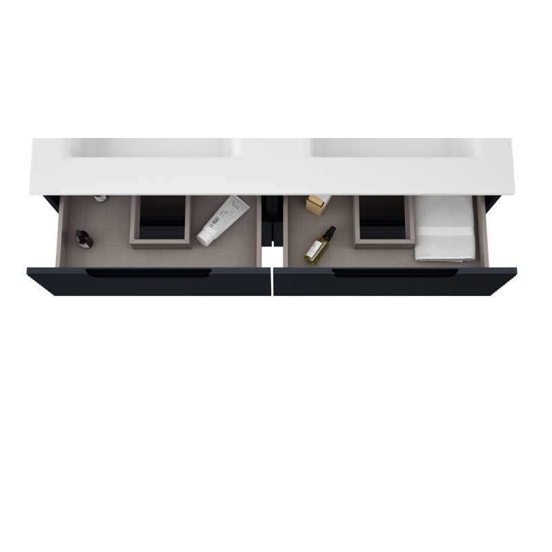 Meuble-lavabo double autoportant 48 po avec plateau en résine Moncler, Bleu marine, Bleu marine