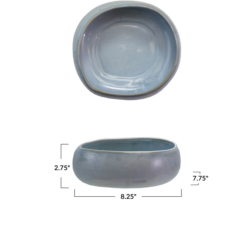 Organic Shaped Stoneware Bowl With Reactive Glaze, White