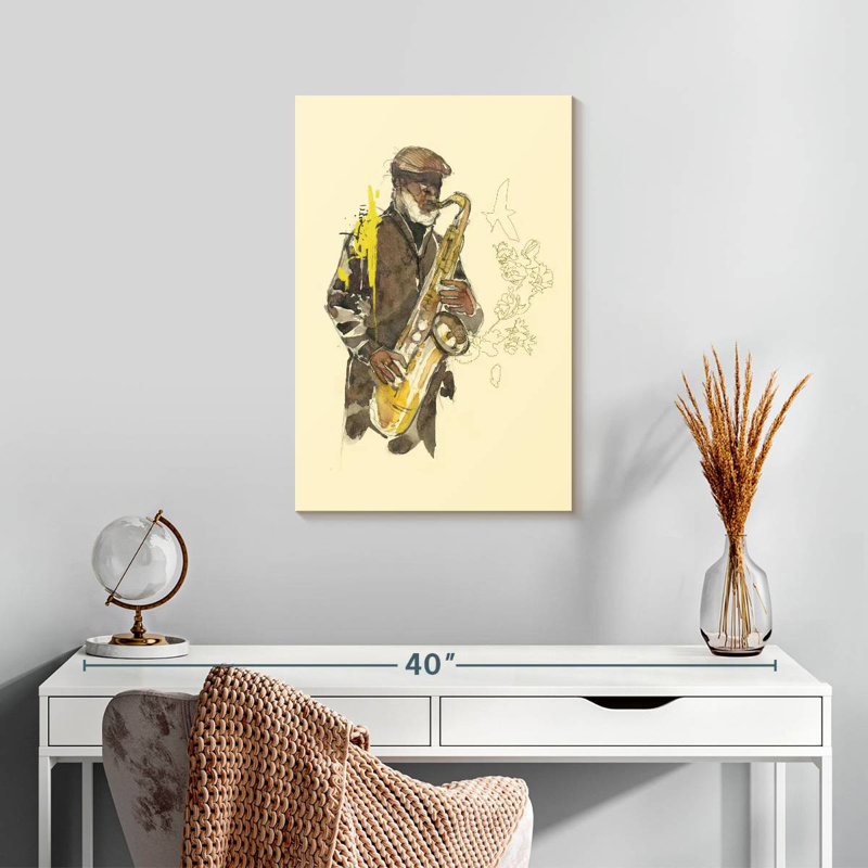 Joueur de saxophone floral Abarca, H 24 po x l 16 po