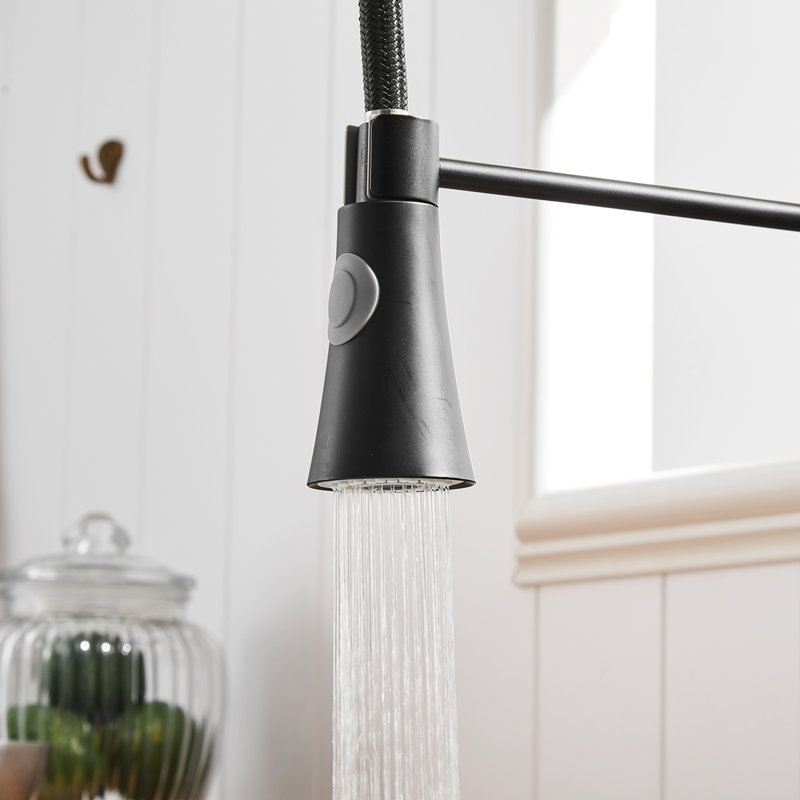 Robinet de cuisine noir avec fonction rétractable, levier unique, céramique, résistant aux taches et aux empreintes digitales, dégagement d'eau en douceur, manuel d'installation simple