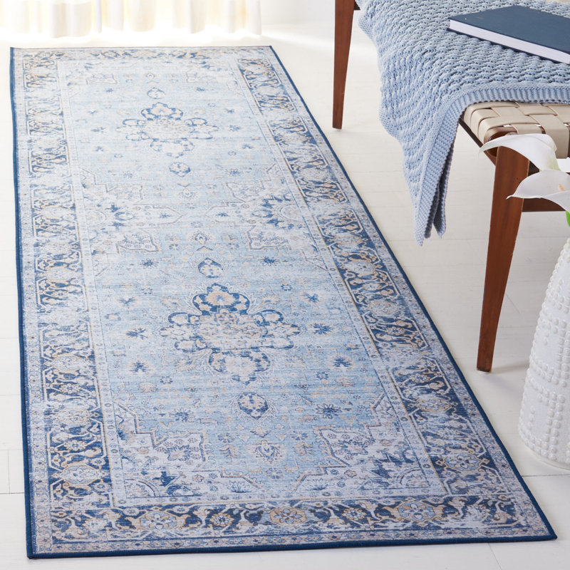 Tapis bleu clair / bleu marine Ziebarth 147 M / W S / R, Tapis de couloir 2 pi 6 po x 10 pi