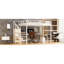 Grand lit mezzanine en métal avec bureau en L, hublot, conduit, garde-robe et cloison réglable pour une utilisation dans l'espace de la chambre