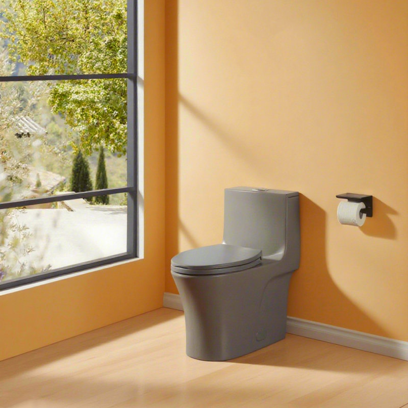 Toilette intégrée à double chasse 1,1 / 1,60 gallons, à hauteur de confort prolongée, au sol, gris clair, Gris mat