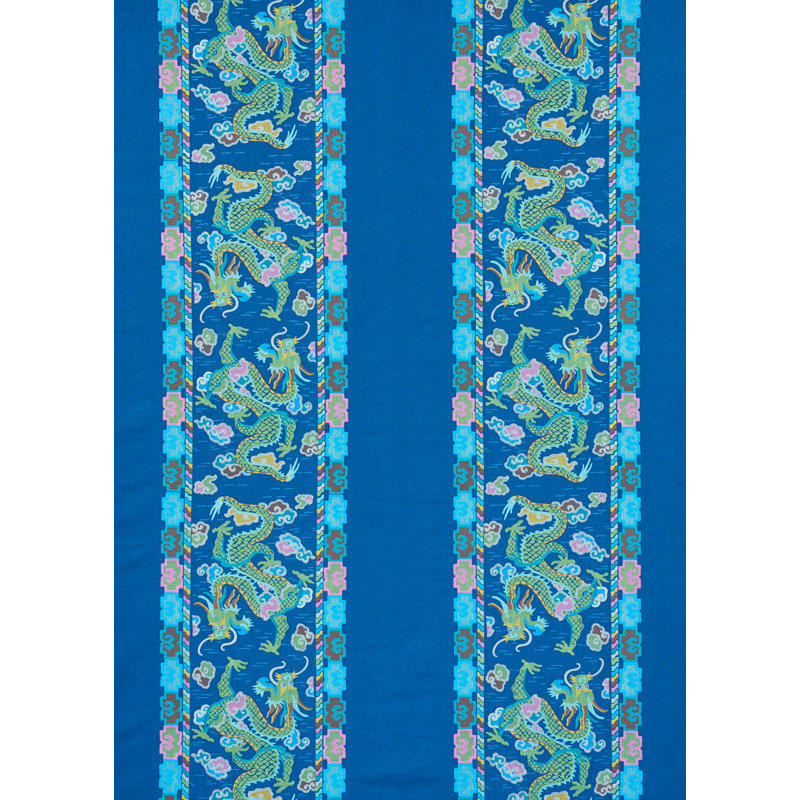 Lotan Dragon Embroidery Fabric, Blue