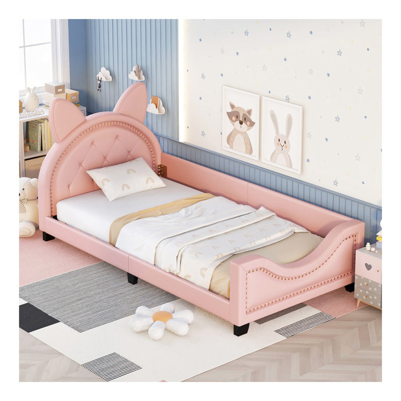 Lit de jour simple tapissier avec oreilles de carton, rose