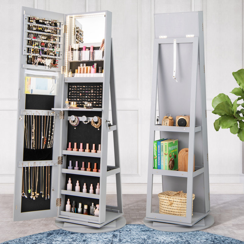 Armoire à bijoux pivotante à 360 ° 3 modes DEL verrouillables , Gris