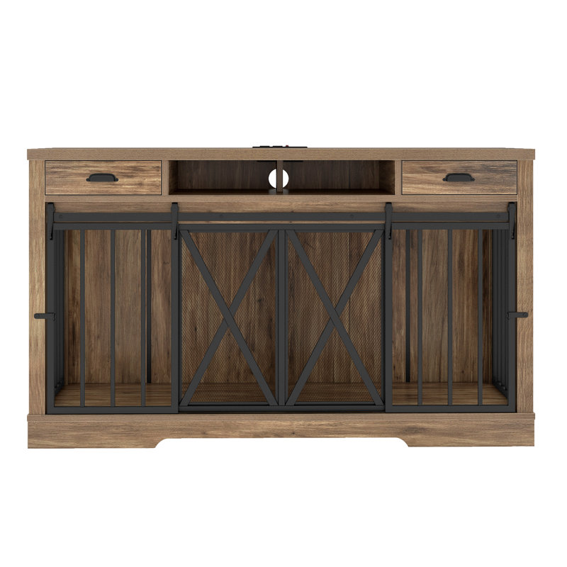 Balconera 62.6'' Double Dog Crate Tv Stand With Charging Station