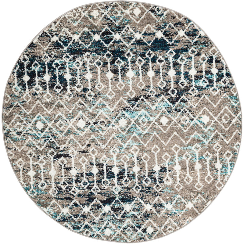Tapis brun / noir en polypropylène tissé à la machine Briehn, Rond 5 pi 3 po