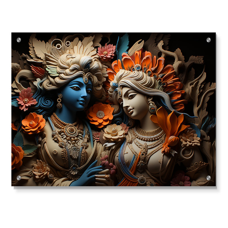 Hindouisme Krishna kaki dieux - Art mural acrylique de l'hindouisme, H 16 po x l 32 po