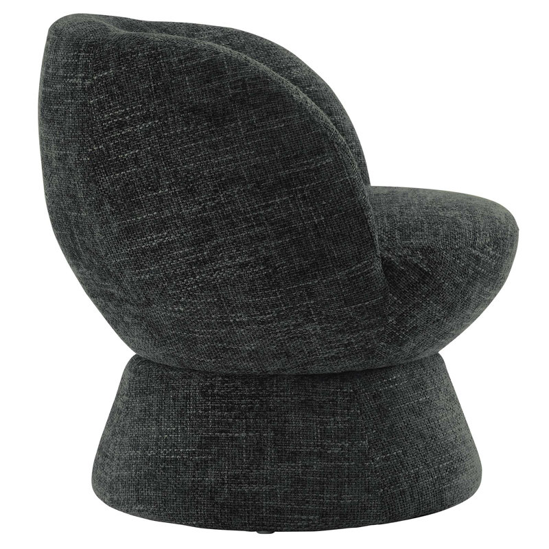 Carbon Black Chenille Fabric Swivel Barrel Chair