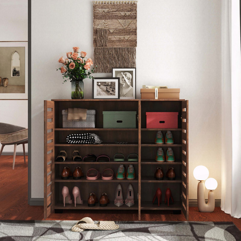 Armoire de rangement à chaussures en bois avec portes à persiennes