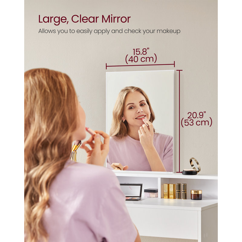 VASAGLE Vanity Desk With Large Mirror, Vanity Table With 2 Drawers And 3 Compartments, Makeup Vanity, Makeup Desk, Modern