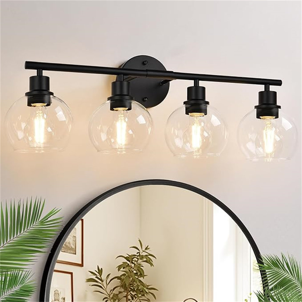 Breakwater Bay 4-Light Bathroom Light Fixtures, Black Bathroom Lights Over Mirror With Clear ...