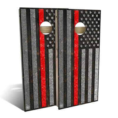 American Flag Thin Red Line Cornhole Board Set | Includes (2) Boards, (8) Bags & Optional Accessories