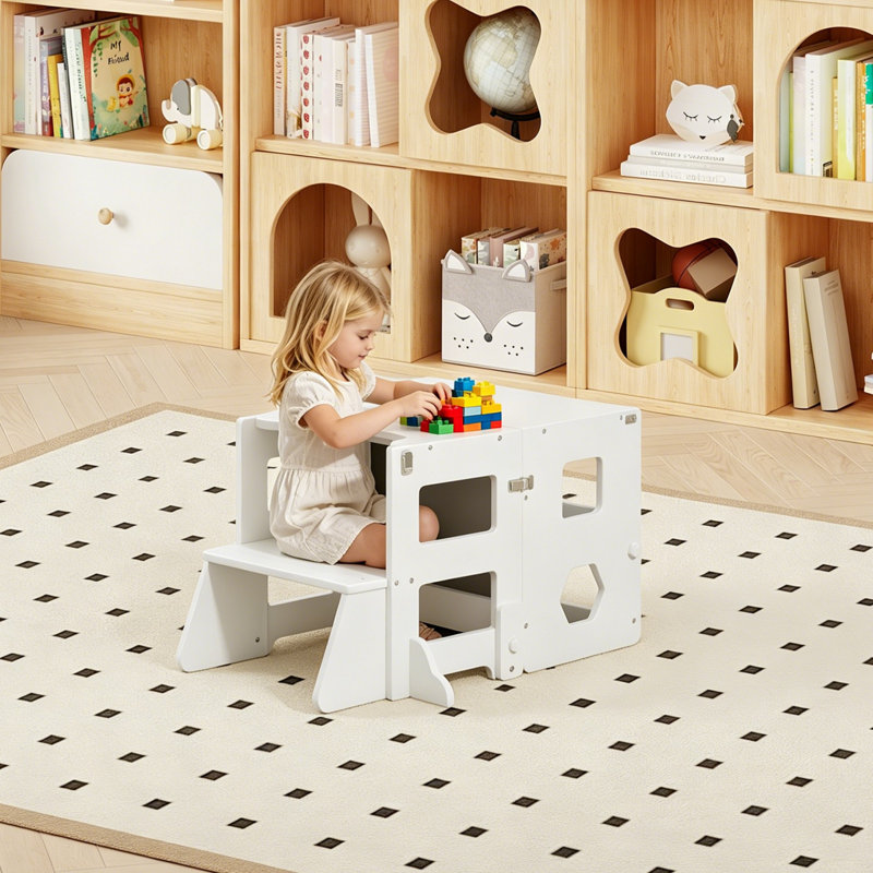 Tour d'apprentissage pour tout-petits, marchepied en bois avec barrière de sécurité et base antidérapante, tour d'aide à la cuisine à hauteur réglable pour les enfants, tour Montessori pliable pour cuisiner et laver les aliments.