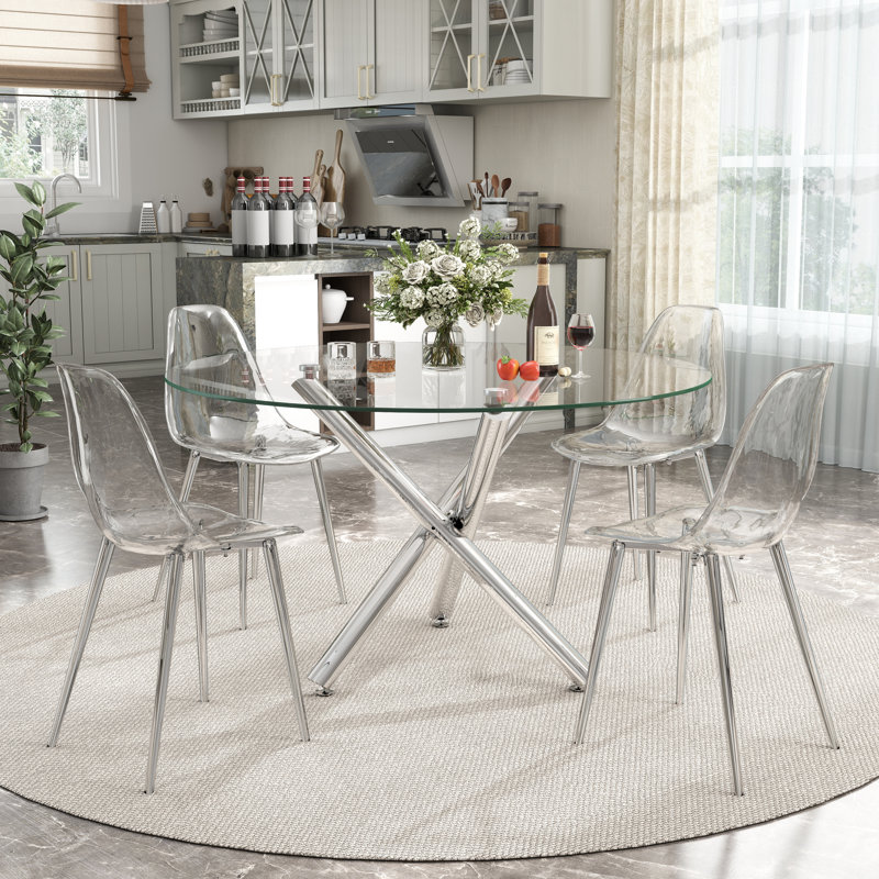 Ensemble de salle à manger en verre, 5, Argent, H 29,5 po x L 47,2 po x l 47,2 po