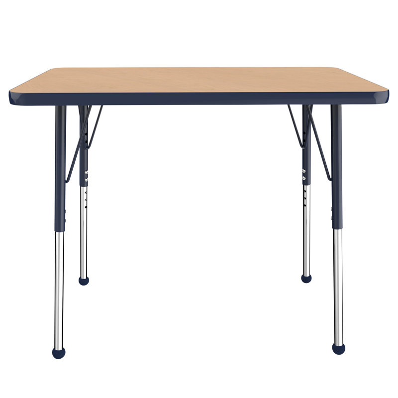 Table d'activité rectangulaire à hauteur réglable en forme de T, 24 po x 36 po, Érable / Bleu marine