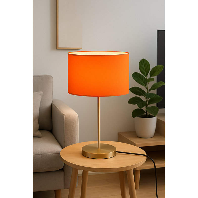 Cotton Drum Lamp Shade ( Screw On ), Tangerine, 20cm H x 30cm W x 30cm D