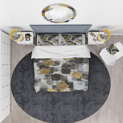 Gold Glamour Squares I - Ensemble de housse de couette moderne et transitionnel - Microfibre de polyester