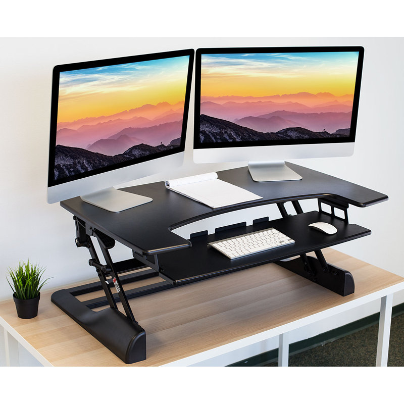 Mount-It! Height Adjustable Standing Desk Converter, 48 Wide Tabletop Desk Riser with Gas Spring