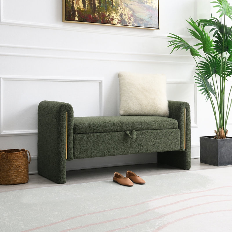 Banc de bout avec accoudoirs et rangement Modern, Vert olive
