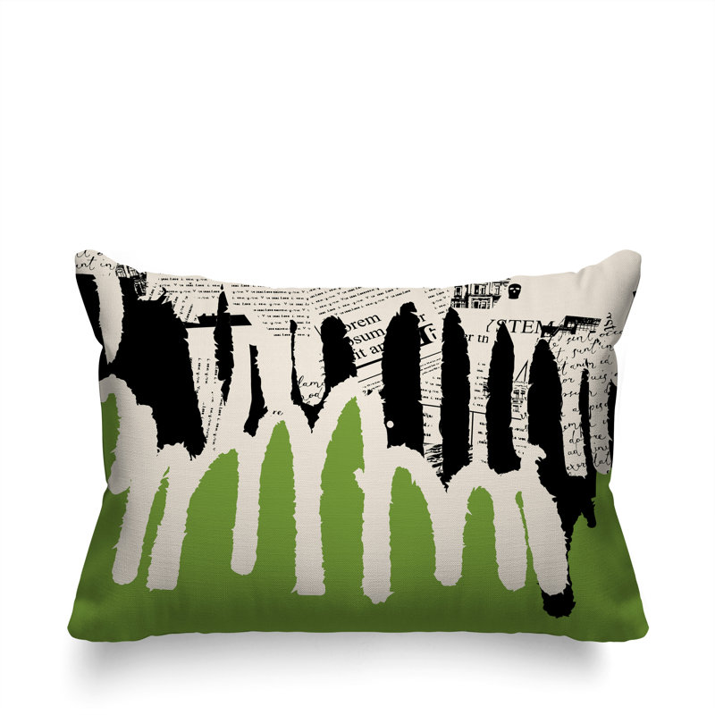 Oreiller rectangulaire réversible intérieur / extérieur Kisha, H 18 po x l 25 po, Chartreuse / noir / blanc cassé