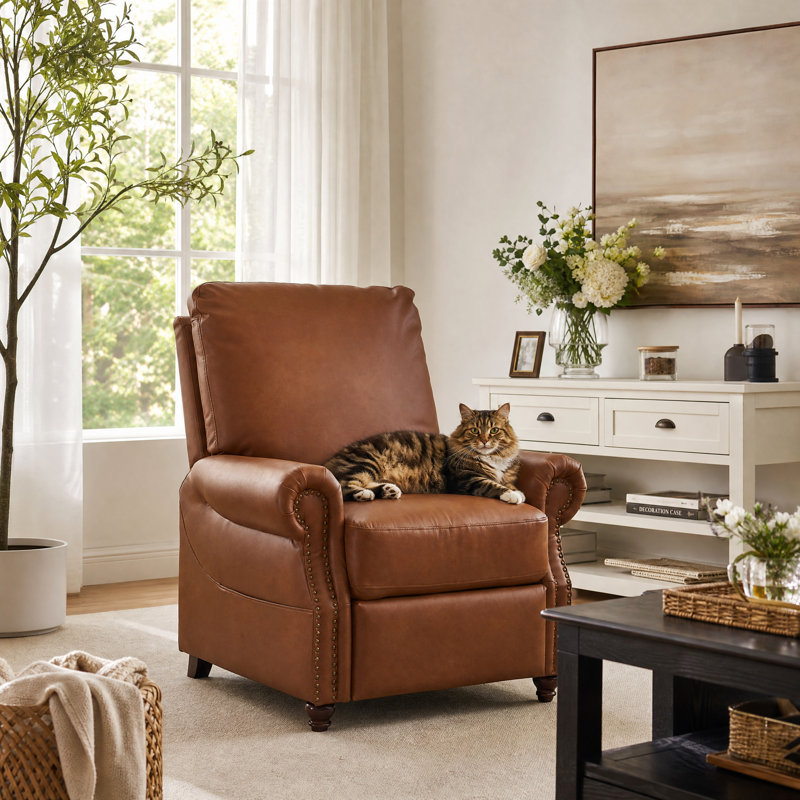 Fauteuil inclinable par pression avec massage et chaleur, cuir respirant, Chameau