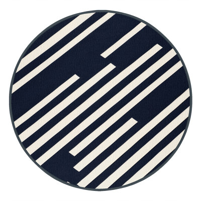  Washable Navy White Striped Area Rug