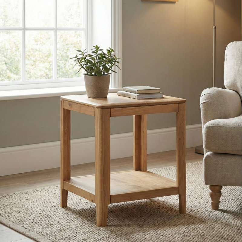Remi Solid Wood End Table, Oak