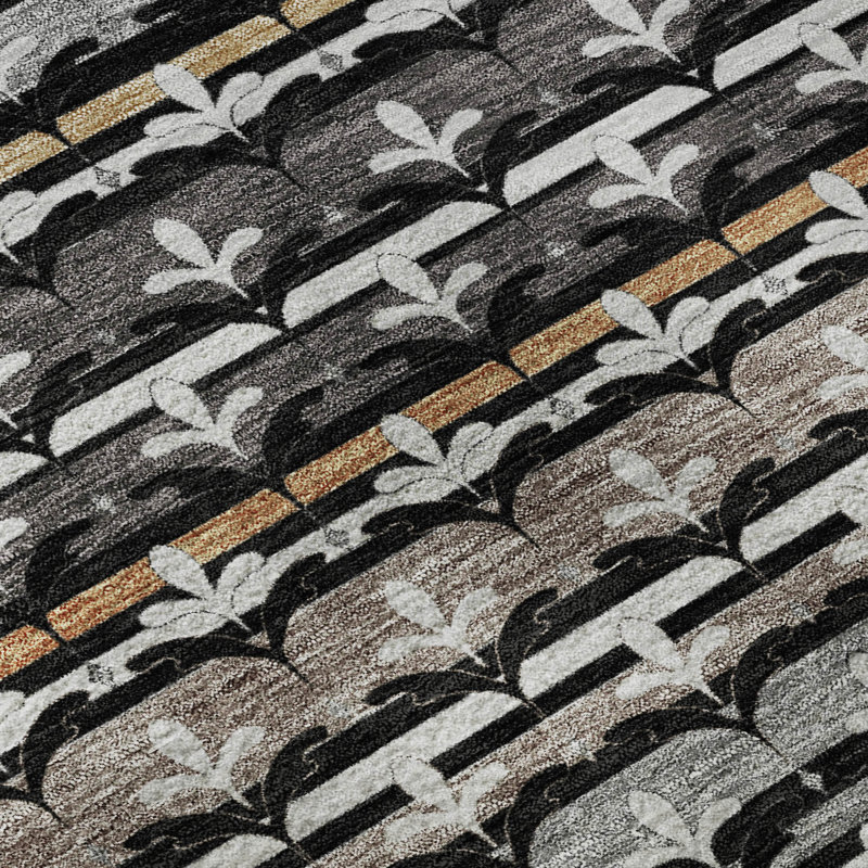 Tapis damassé de qualité supérieure Mayfield AMF2479, Noir, 10 pi x 14 pi